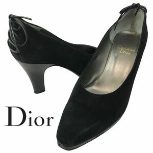 g341 Christian Dior ディオール スエード レザー パンプス ブラック 黒 ハイヒール レースアップ 5.5 イタリア製 フォーマル 正規品