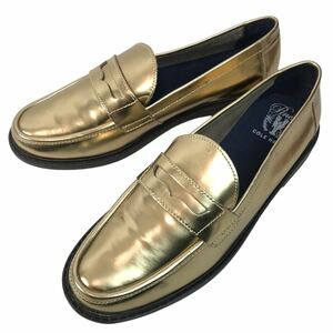 g355 良品 COLE HAAN コールハーン ピンチ レザー ローファー 革靴 ゴールド シューズ 8.5 正規品 レディース