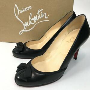 g367 Christian Louboutin クリスチャン ルブタン リボン レザー パンプス フォーマル BLACK ハイヒール 36.5 イタリア製 卒業 入学 正規品