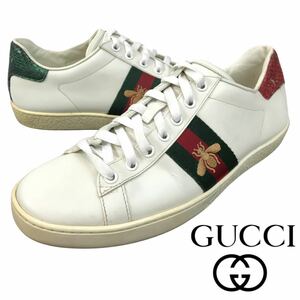 g396 GUCCI グッチ ACE エース スニーカー ホワイト レザー ローカット シューズ ビー 蜂 39 イタリア製 正規品 レディース