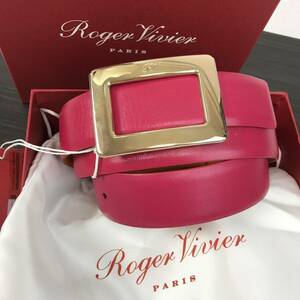 g397 未使用 Roger Vivier ロジェヴィヴィエ レザー ベルト 本革 85 RCWC03431005KF0E65 レディース ピンク ゴールド金具 箱付 正規品