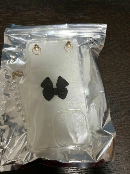 iPhone 13pro ケース　クリア　リボン　パール　真珠 透明 スマホケース ソフト