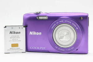 【美品 返品保証】 ニコン Nikon Coolpix S3300 パープル 6x Wide バッテリー付き コンパクトデジタルカメラ s7531