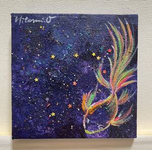 Art hand Auction ★真作★絵画原画 アート 現代アート キャンバス ドローイング 抽象画 夜空 宇宙 金魚, 美術品, 絵画, アクリル, ガッシュ