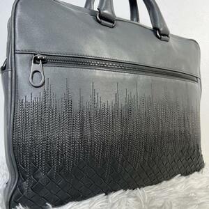 1円◆希少◆美品 ボッテガヴェネタ BOTTEGA VENETA ブリーフケース ハンドバッグ ビジネス メンズ イントレチャート グレー レザー 本革 鞄