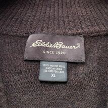 00's Eddie Bauer メリノウール ハーフジップニット ダークブラウン XL モックネック セーター_画像4