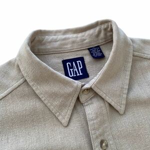 90's OLD GAP フランネルシャツ グレージュ 単色 XL ビンテージ オールド ギャップ デカタグ ワーク ビッグシルエット