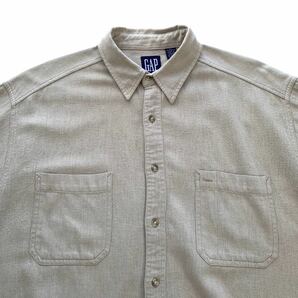 90's OLD GAP フランネルシャツ グレージュ 単色 XL ビンテージ オールド ギャップ デカタグ ワーク ビッグシルエットの画像3