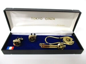 【2-147】TOKYO GINZA JPS　カフスボタン＆ネクタイピン＆キーリング　ケース付き　japan メンズアクセサリー　アンティーク 