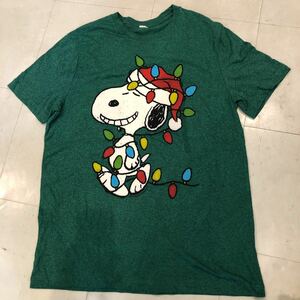 Tシャツ 半袖 ピーナッツ　スヌーピー　サンタ　ヴィンテージ　モスグリーン