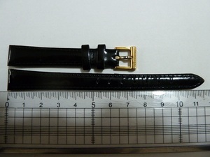 221_Tiffany_尾錠（金色）_時計ベルト付_黒_エナメル_12mm-10ｍｍ_11.5ｃｍ+7.4cm_レディーズ_中古品