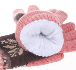 LDL357# 手袋 大きな雪の結晶 キュート (ピンク)