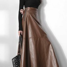 ロング Aライン ソフトフェイクレザースカート 女性 ハイウエスト マキシスカート ZCL1191_画像9