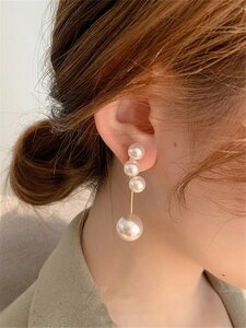 レディース ピアス クシュミール フェイクパール ロングイヤリング シンプル フレンチピアス ZCL1197