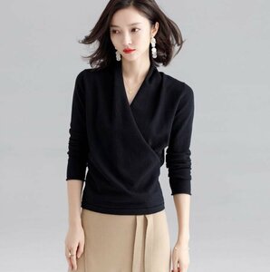 ブラウス ニット カシュクール トップス レディース Vネック長袖 妊婦 授乳服 通勤服 BQ371