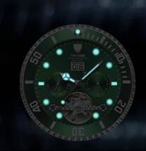 メンズ高級腕時計 機械式自動巻 トゥールビヨン カレンダー 曜日表示 夜光 防水 紳士ウォッチ 6色選択 グリーン ZCL1037_画像8