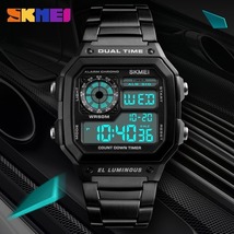 SKMEI メンズスポーツウォッチ カウントダウン 防水時計 ステンレス 鋼ファッション デジタル 腕時計 男性用 時計 ブラック DJ1565_画像2