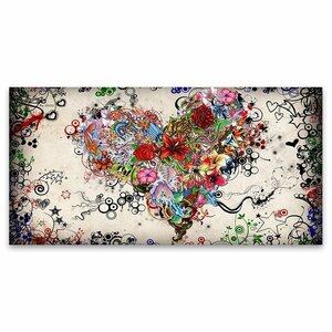 ウォールアート キャンバスプリント 愛の絵画抽象的なカラフルなハートの花 ポスター 60x120cm ZCL1199