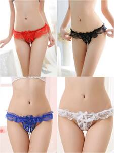 B20 4 color set pearl attaching sexy Ran Jerry open black chi sexy underwear T-back lady's T shorts cosplay hole 