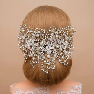 華やか♪ ヘアアクセサリー ビジュー 結婚式 ブライダル 髪飾り ヘッドドレス 花嫁 ティアラ ヘッドアクセサリー ウエディングchqb306