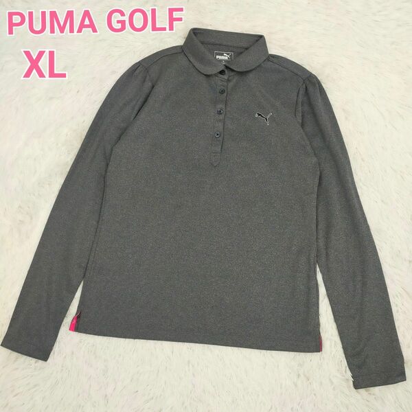 PUMA プーマ ゴルフ ゴルフウェア 長袖ポロシャツ グレー色 裏起毛 レディース XLサイズ
