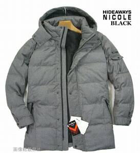 新品 大きい 56/4XL ニコル　フード付 ツイードライク ダウンジャケット　グレー　ダウンコート 2WAY 撥水 防汚 HIDEAWAYS NICOLE