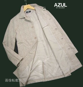 新品 アズールバイマウジー AZUL BY MOUSSY グレンチェック シングル コート M ベージュ ストレッチ ジャガードニット スプリングコート