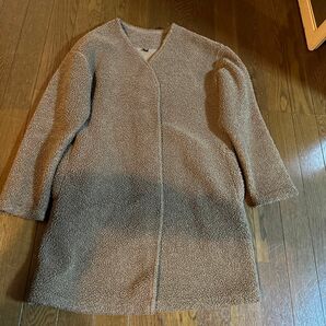 コート ノーカラー 長袖 ユニクロ　ノーカラーコード　UNIQLO ブラウン　