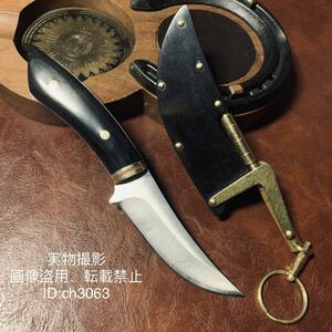 超高品質 黒檀木鞘ナイフ 鋼刃短刀 真鍮ロック キャンプ アウトドア 野外登山 148g 刃厚3mm