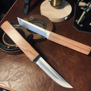 高品質 2本木鞘ナイフ D2鋼刃 和式小刀 伝統工芸　日本刀型 キャンプ　アウトドア　釣り 野外登山