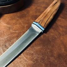 超高品質 木鞘ナイフ 鋼刃 和式小刀 伝統工芸　日本刀型 キャンプ　アウトドア　釣り 野外登山 25cm_画像9