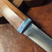 超高品質 木鞘ナイフ 鋼刃 和式小刀 伝統工芸　日本刀型 キャンプ　アウトドア　釣り 野外登山 25cm_画像2
