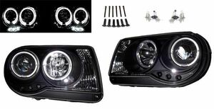  Japan light axis specification Chrysler 300C inner black 6 ream LED attaching projector LED lighting ring head light black lamp left right set free shipping 