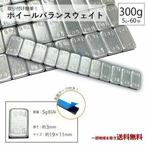 ホイール バランサー 300g 5本 グラム バランスウェイト 重り ウエイト 5g × 60 シルバー スチール アルミ タイヤ 鉄製 薄型 定型外送込