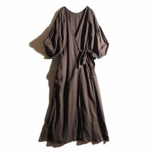 M3625f44　▼L'Appartement アパルトモン▼　20SS Linen Madam Dress ブラウン リネン カシュクール ドレス ガウン マキシ丈 フレア 春夏_画像1