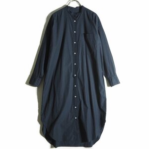 M2272f63　▼YANUK ヤヌーク▼　Long Shirt Dress コットン シャツワンピース ネイビー S / 紺 ロングシャツ バンドカラー 春夏