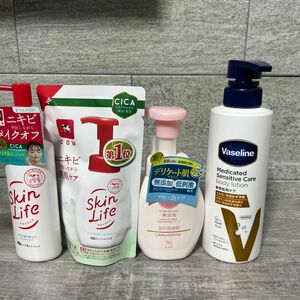 Vaseline メディケイティッド センシティブケア ボディローション 350ml＋スキンライフ本体、詰替＋カウ　泡の洗顔料