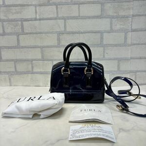 未使用 フルラ FURLA ハンドバッグ ショルダーベルト 斜め掛け ミニ キャンディバッグ ビニール ブルー 青 レディース 保管袋