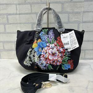 新品 タグ付き Lake Alster ハンドバッグ ショルダーバッグ 黒 花柄 プリント アルペンローズ 9,000円 フラワー ショルダーベルト