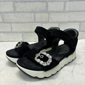  beautiful goods STACCATOs Tucker to sandals black mules 23.5cm suede rhinestone cow leather original leather black lady's 