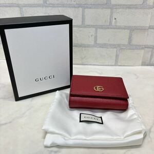 良品 グッチ GUCCI GGマーモント 三つ折り財布 ピンク 474746 2091 箱付き ピンク