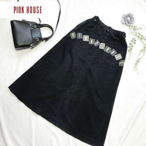 バックプリント ピンクハウス デニム　ロング　スカート　ブラック　pink house