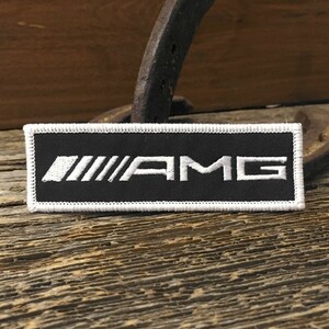 メルセデス AMG バナー ワッペン ◆ 刺繍 ロゴ風 アイロン接着可 エンブレム 長方形 黒地 CAWP112