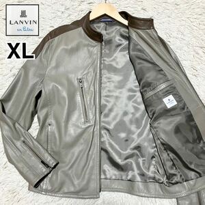 美品 50サイズ●LAVIN en Blue ライダース ジャケット シングル 袖 パイピング [極上ラムレザー]ランバンオンブルー 羊革 グレー系 メンズ