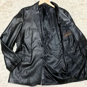 極美品L~XL相当◆ラムレザー テーラードジャケット 【溢れる艶の高級感] 本革 シングル 黒 ブラック 羊革 2ボタン メンズ