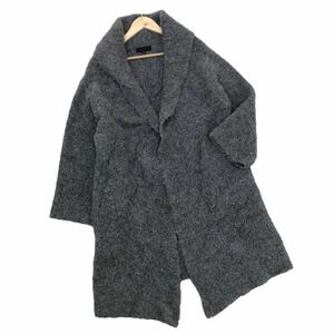 m477 MOGA Moga alpaca knitted cardigan long cardigan cardigan outer garment feather weave tops gray lady's 2 made in Japan 