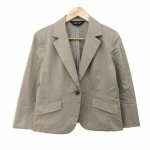 m481 большой размер INDIVI Indivi хлопок стрейч tailored jacket верхняя одежда перо ткань внешний бежевый женский 42 сделано в Японии 