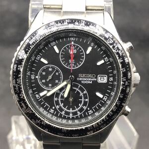 M370 電池交換済み SEIKO セイコー 腕時計 7T92-0CF0 CHRONOGRAPH クロノグラフ 黒文字盤 クォーツ QZ 稼働品 