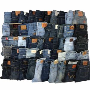 B⑦ Levi's Lee EDWIN デニム 50本 まとめ売り 501 短パン スカート 濃紺 キッズ 含む パンツ Gパン ジーンズ 大量 セット 卸売 レディース