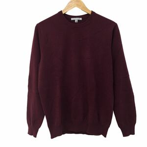 C325 UNIQLO ユニクロ カシミア カシミヤ 100% 長袖 ニット セーター プルオーバー ハイネック トップス メンズ M エンジ 無地